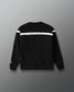 Black sweatshirt with white stripes on a gray background