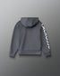 Back view of the RUDIS Youth Lacrosse COOL-FEEL Hoodie in carbon with hood, raglan seams and white LACROSSE sleeve graphic.