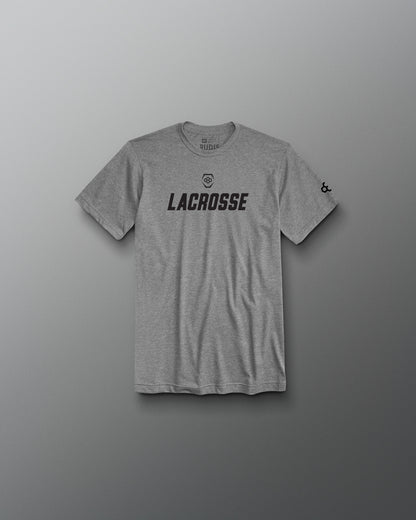 Gray t-shirt with 'LACROSSE' text on a gray background
