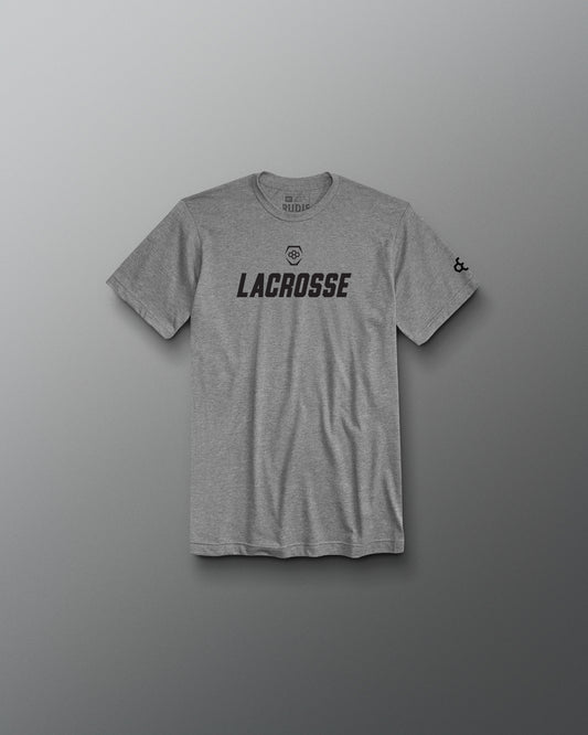 Gray t-shirt with 'LACROSSE' text on a gray background