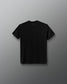 A black short-sleeve crewneck t-shirt shown from the back, centered against a dark gray gradient background.