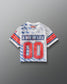 Back view of RUDIS Lacrosse Stars and Stripes Boys Throwback Porthole Jersey in white mesh with “A Way of Life” graphic and red 00 numbers.