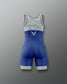 Blue and gray wrestling singlet with Air Force logo on a gray background