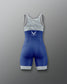 Blue and gray wrestling singlet with Air Force logo on a gray background