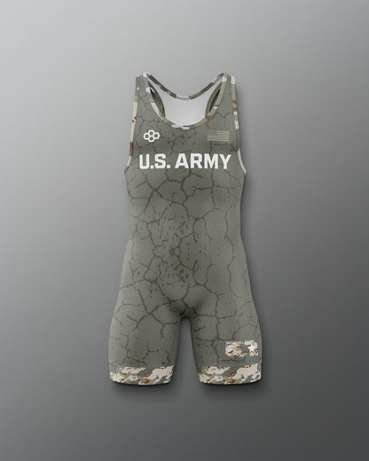 Gray wrestling singlet with U.S. Army logo on a gray background