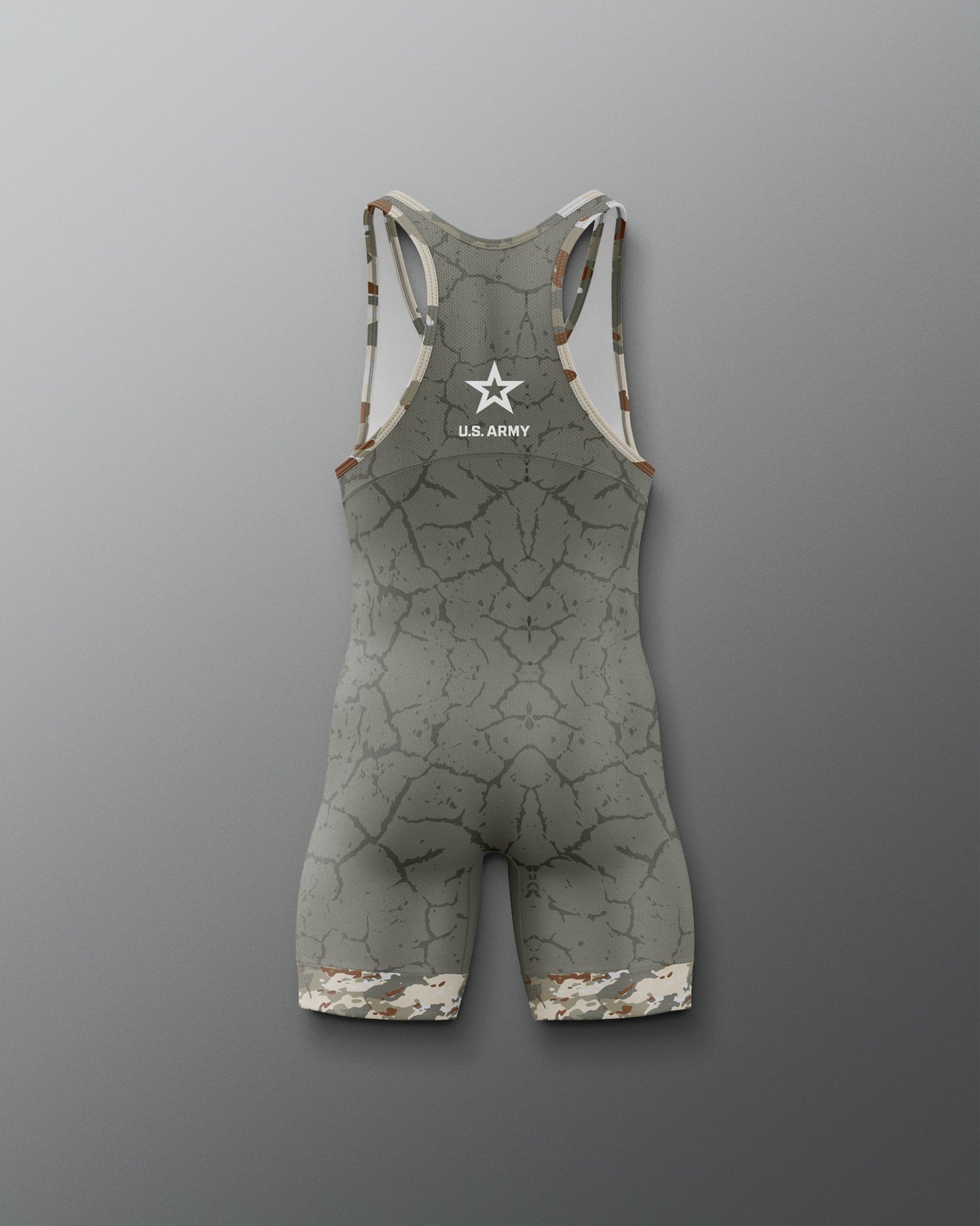 Gray wrestling singlet with U.S. Army logo on a gray background