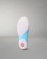 White and blue insole with textured sole on a gray background