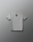 Gray t-shirt with a logo on the chest against a gray background