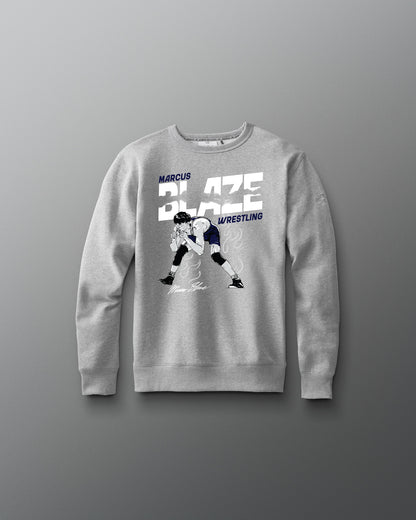 Gray sweatshirt with wrestling graphic and text on a gray background