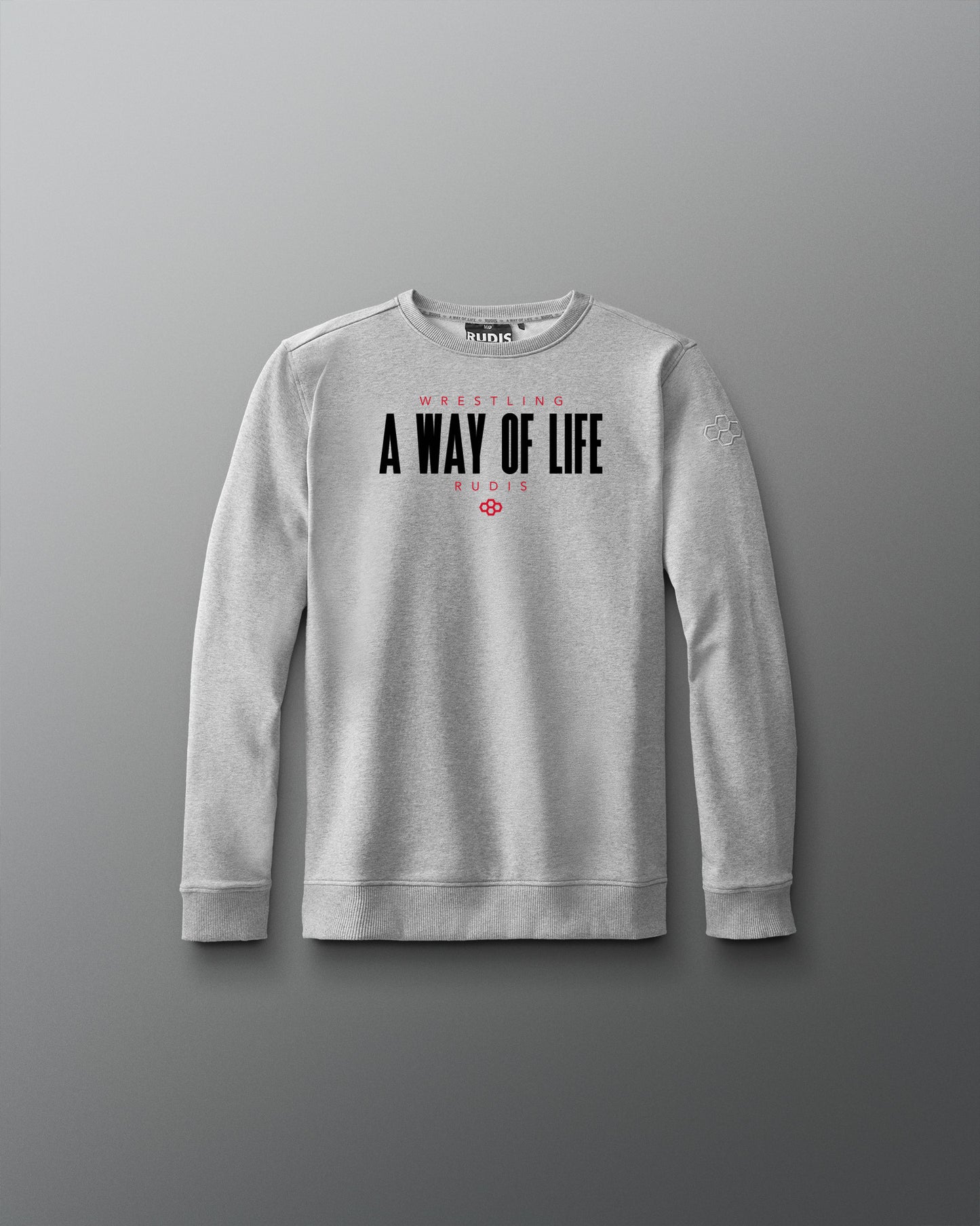 Gray sweatshirt with 'A Way of Life' text on a gray background