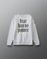 Gray sweatshirt with 'fear has no power' text on a gray background
