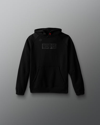 Black hoodie with 'RUDIS' logo on a gray background