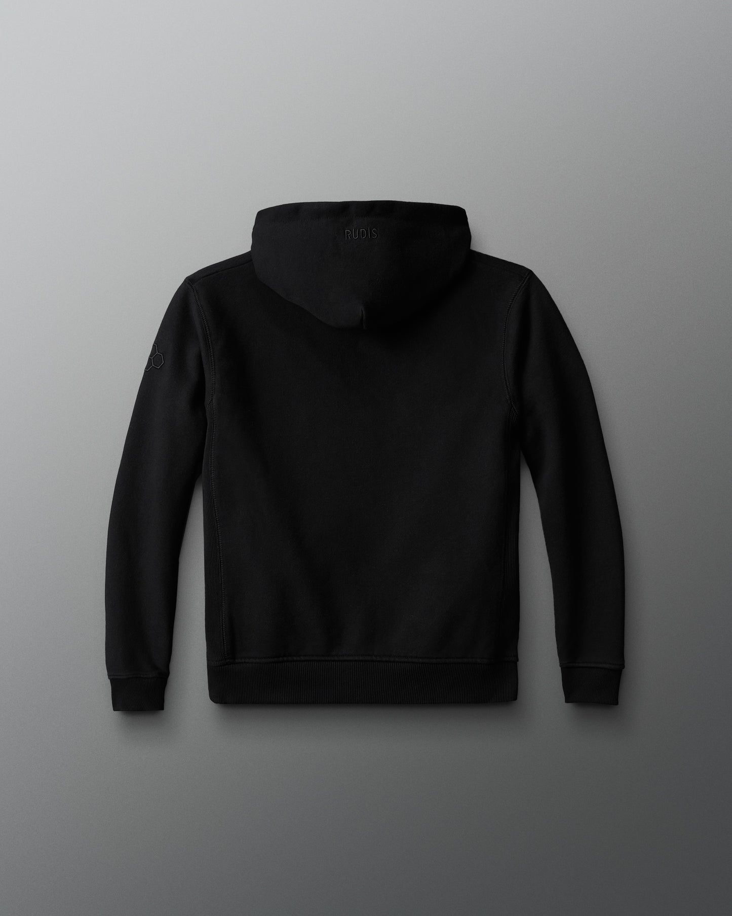 Black hoodie on a light gray background