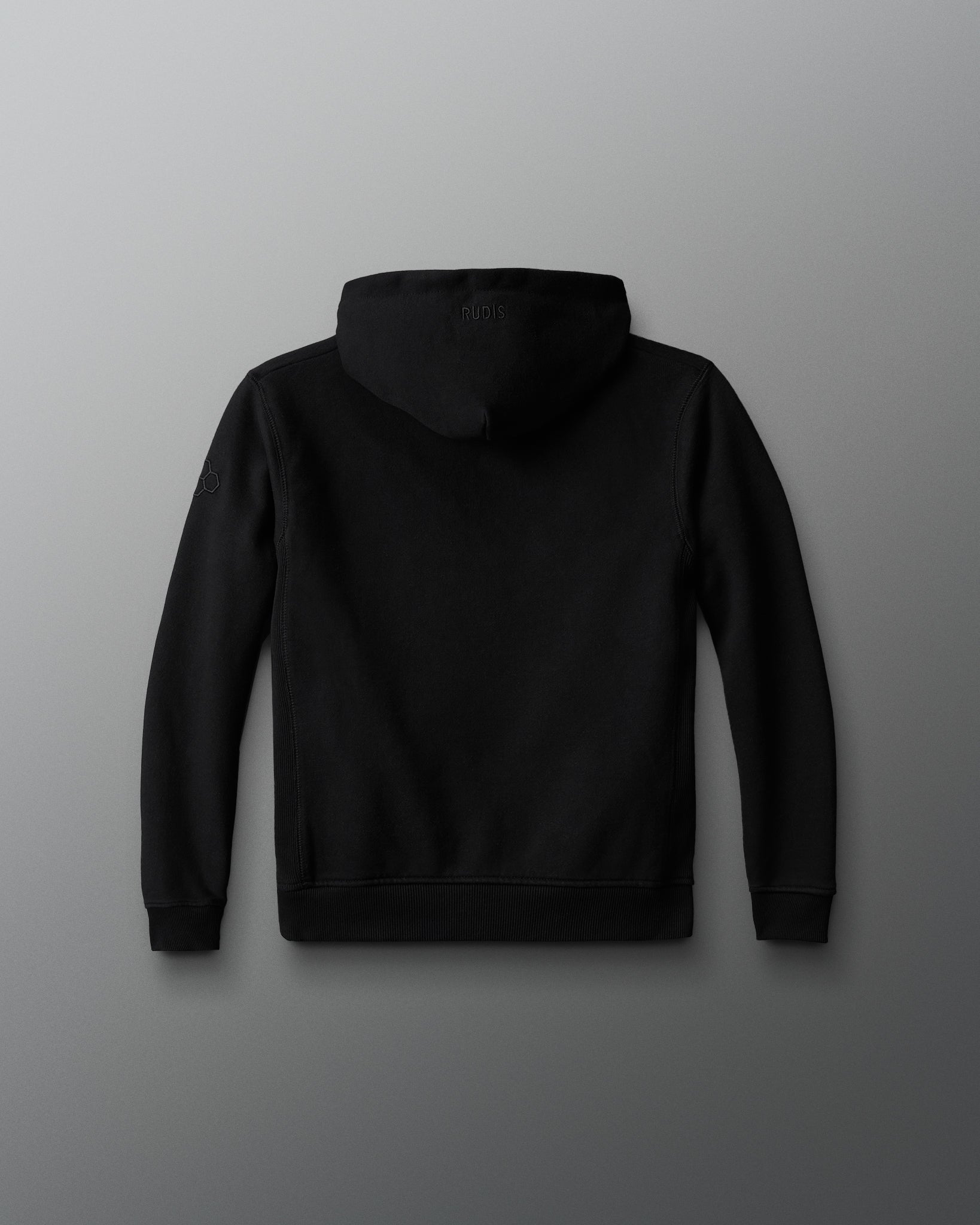 Black hoodie on a light gray background