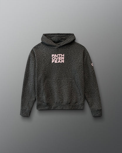 Gray hoodie with 'Faith Over Fear' text on a gray background