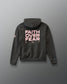 Dark gray hoodie with 'Faith Over Fear' text on the back against a gray background