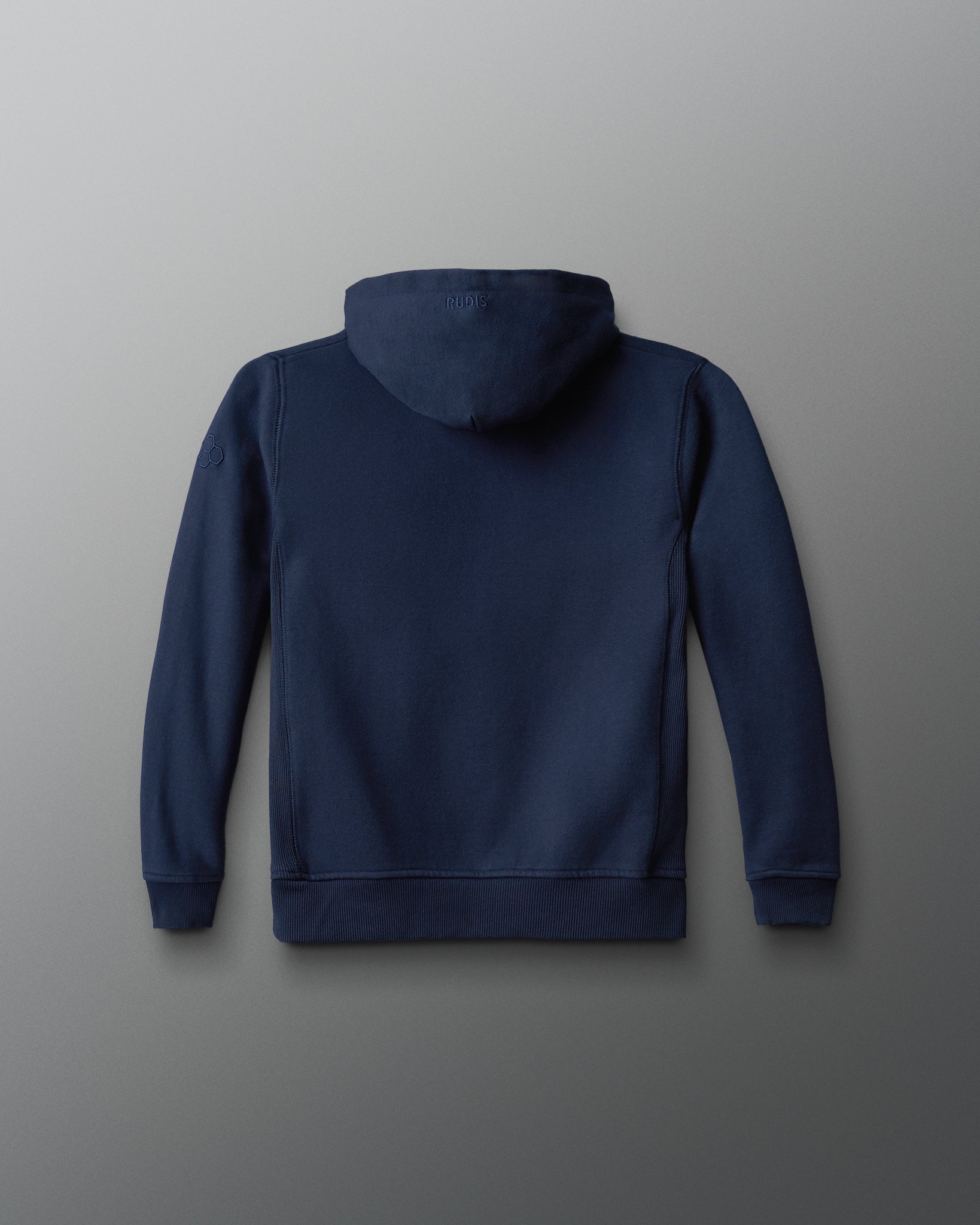 Navy blue hoodie on a gray background