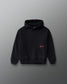 RUDIS ALL IN Youth Relaxed Comfort Fleece Hoodie in Black, front view with red ALL IN script, kangaroo pocket, attached hood, and ribbed cuffs.