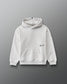 RUDIS ALL IN Youth Relaxed Comfort Fleece Hoodie in Heather Silver, front view featuring black ALL IN script, kangaroo pocket, hood, and ribbed hem.