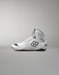 White Wrestling Shoe with black accents on a gray background