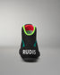 Black wrestling shoe with 'RUDIS' branding on a gray background