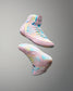 Pastel-colored Wrestling shoes with a gradient design on a gray background