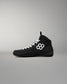 Opposite side view of the RUDIS Courage 2.0 Youth Wrestling Shoe highlighting the streamlined black design, white laces, and competition-ready profile.
