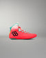 Side profile of the RUDIS Hildebrandt 2.0 Girls Wrestling Shoe in Neon Surge with black RUDIS logo and teal accents.