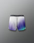 Gradient shorts with a purple to blue gradient on a gray background
