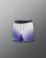 Gradient shorts with a logo on a gray background