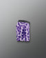 Purple tie-dye athletic shorts on a gray background