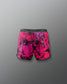Pink and black patterned boxer briefs on a gray background