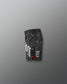 Black athletic shorts with camouflage pattern and text on a gray background