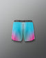 Gradient shorts with blue, pink, and white color on a gray background