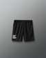 Black shorts with 'Fight the good fight' text on a gray background