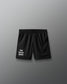 Black shorts with 'fear has no power' text on a gray background