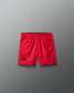Red shorts with text on a gray background
