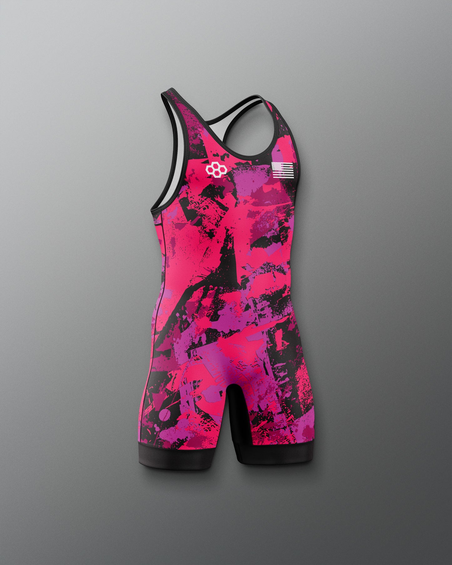 Pink and black athletic suit on a gray background
