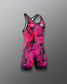 Pink and black athletic suit on a gray background