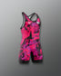Pink and black athletic suit on a gray background