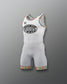 White athletic suit with colorful accents and 'RUDIS' branding on a gray background