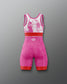 Pink and red wrestling singlet with a logo on a gray background