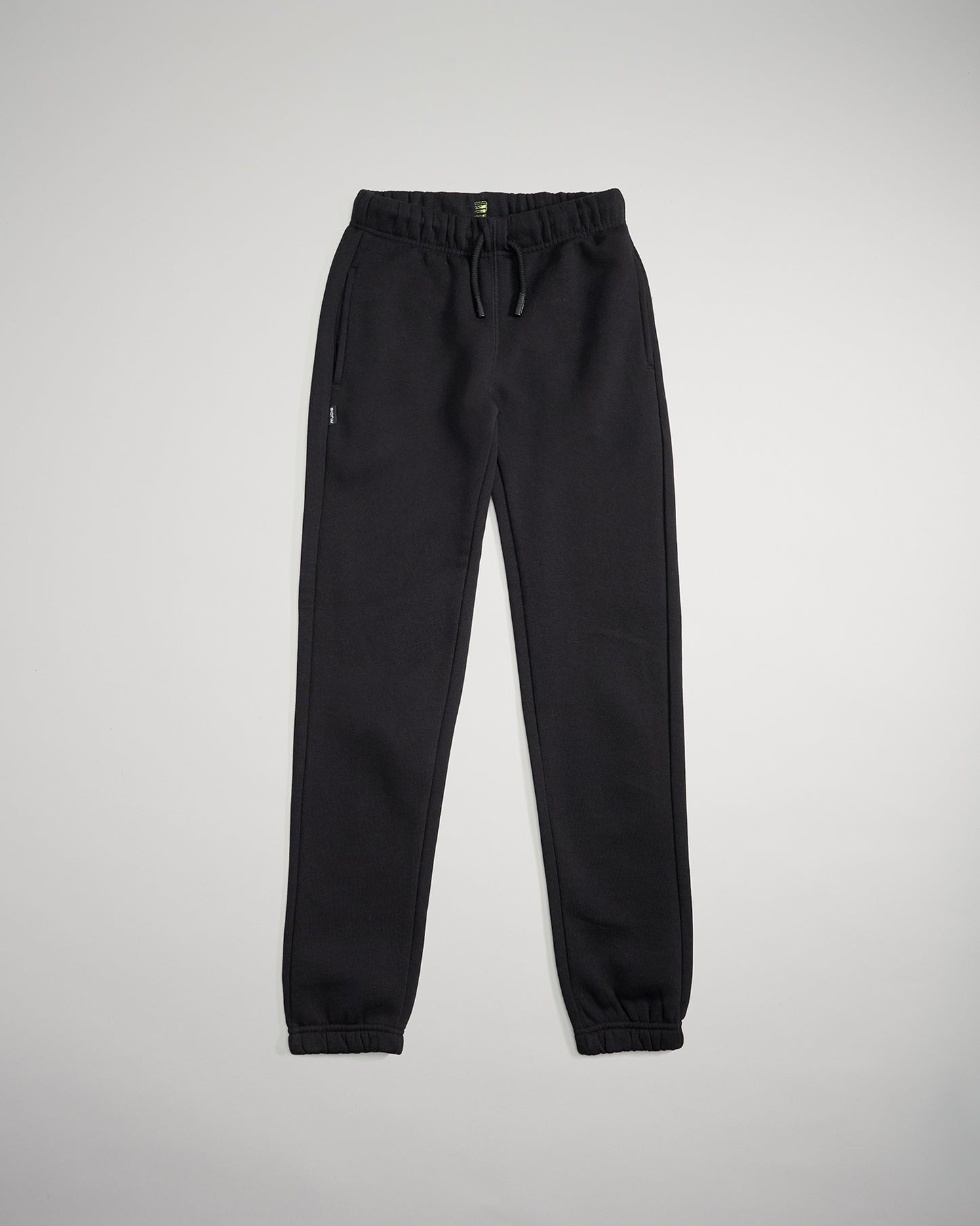 A pair of sleek black sweatpants with an elastic waistband and tapered legs perfect for both lounging and exercise