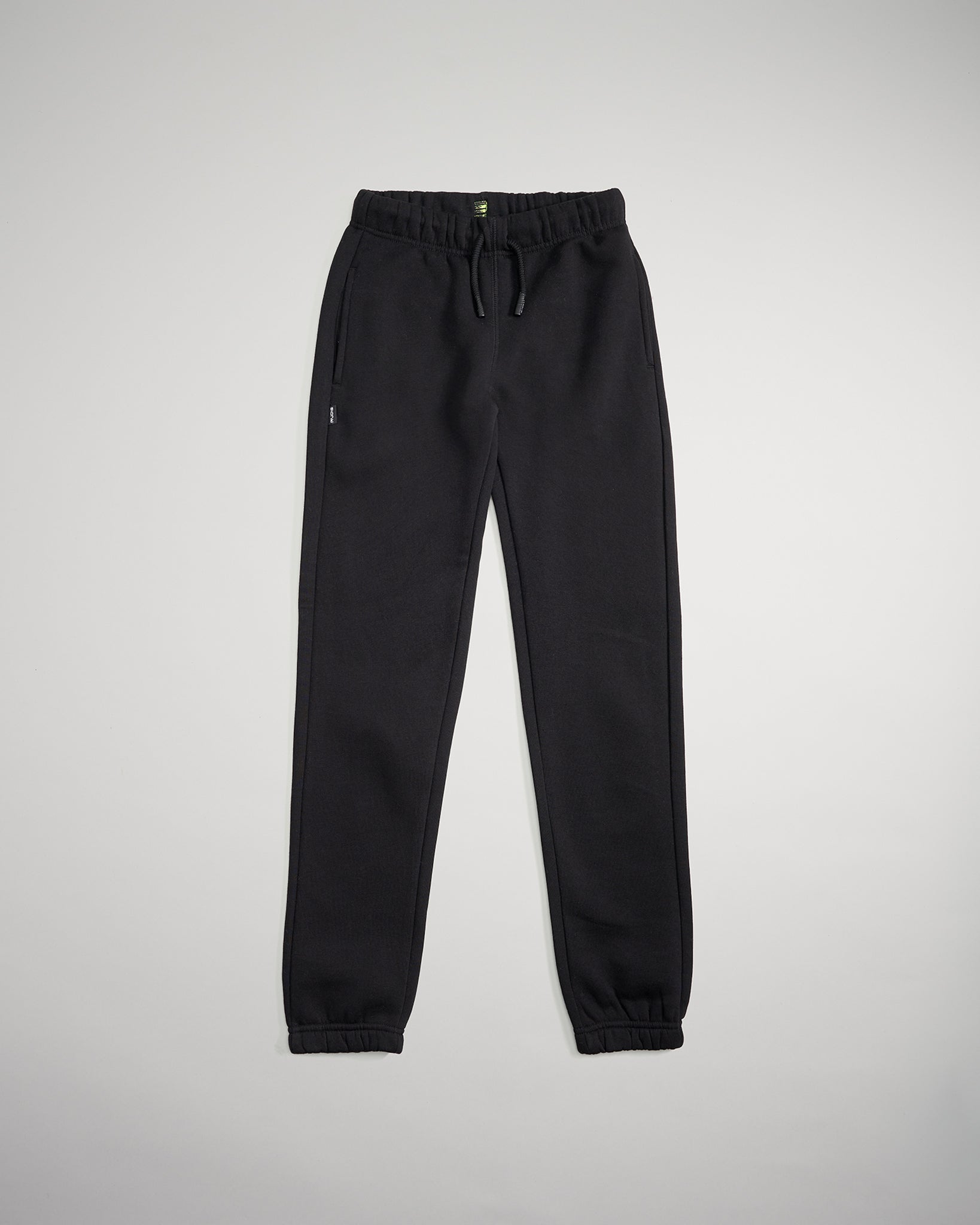 A pair of sleek black sweatpants with an elastic waistband and tapered legs perfect for both lounging and exercise