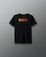 Black t-shirt with 'RUDIS' printed on it against a gray background