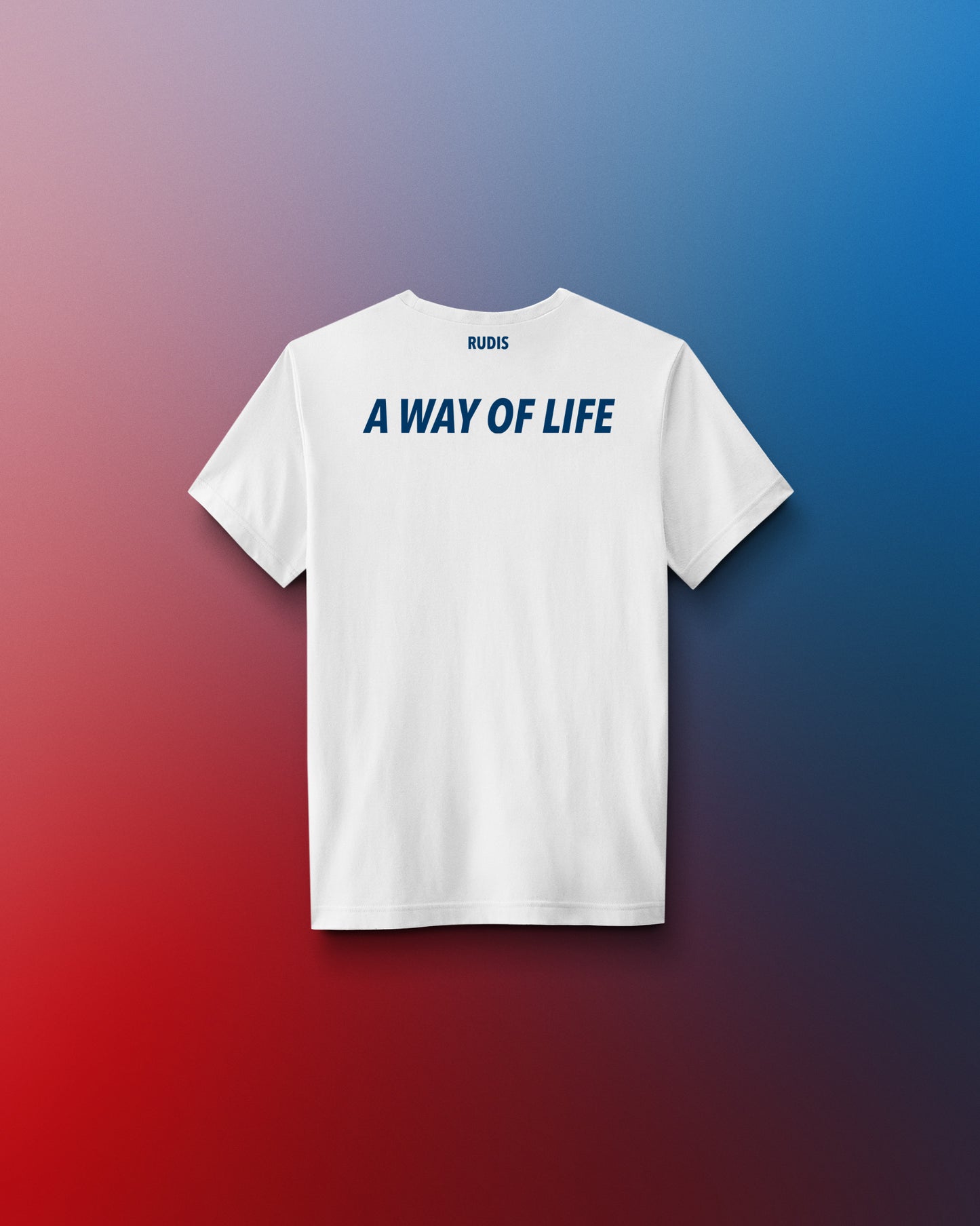 White t-shirt with 'A Way of Life' text on a gradient background