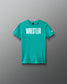Teal t-shirt with 'Wrestler' text on a gray background