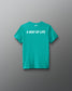 Teal t-shirt with 'A Way of Life' text on the back against a gray background