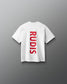 White t-shirt with 'RUDIS' printed on the back against a gray background