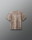 Camouflage-patterned t-shirt on a gray background